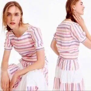 Women's J. Crew Sorbet Stripe Cinched Waist Cropped Top | Size 4